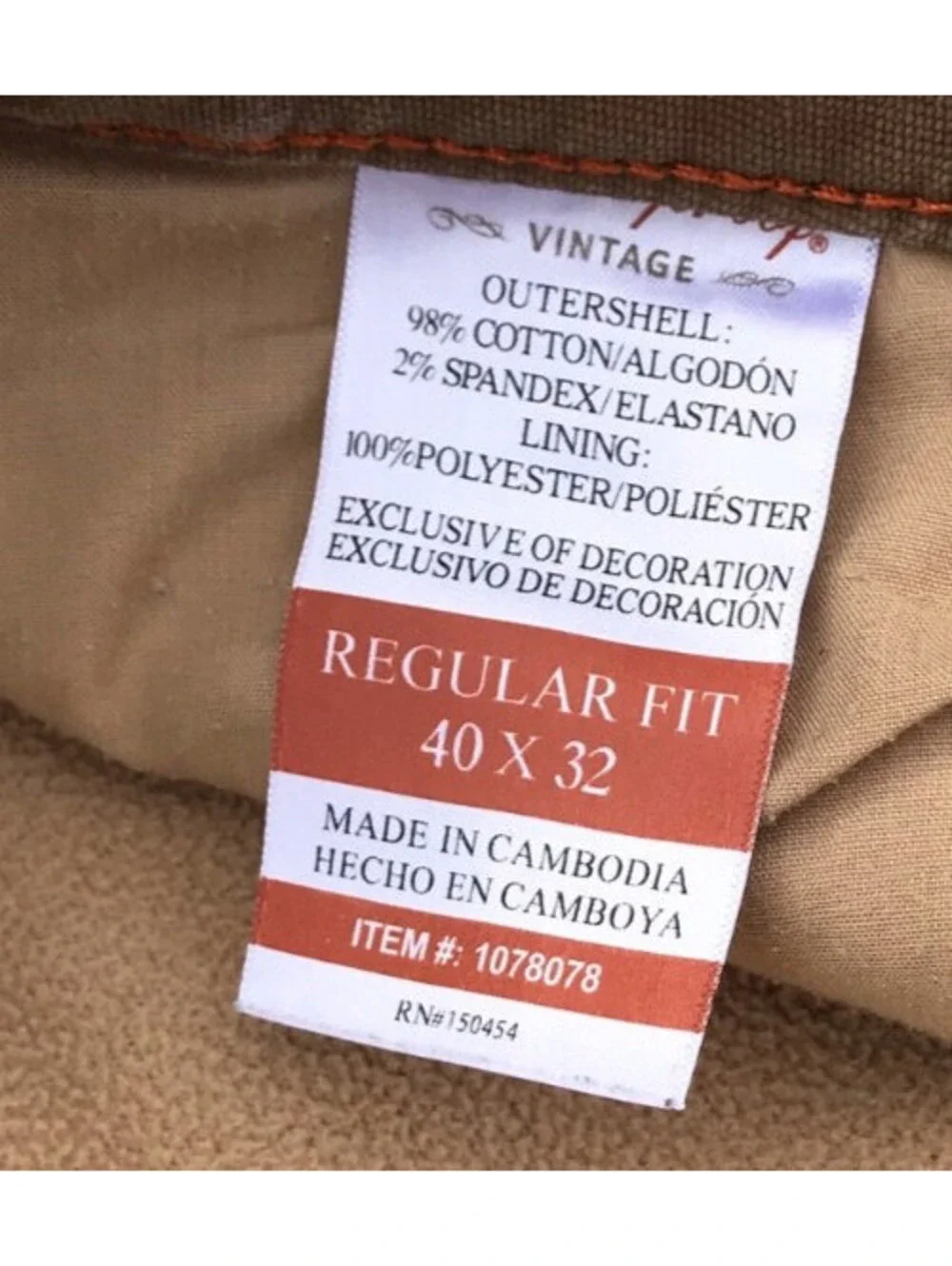 Weatherproof Vintage Men’s Fleece Lined Tan Jeans Size 40x32 Warm Pants Winter